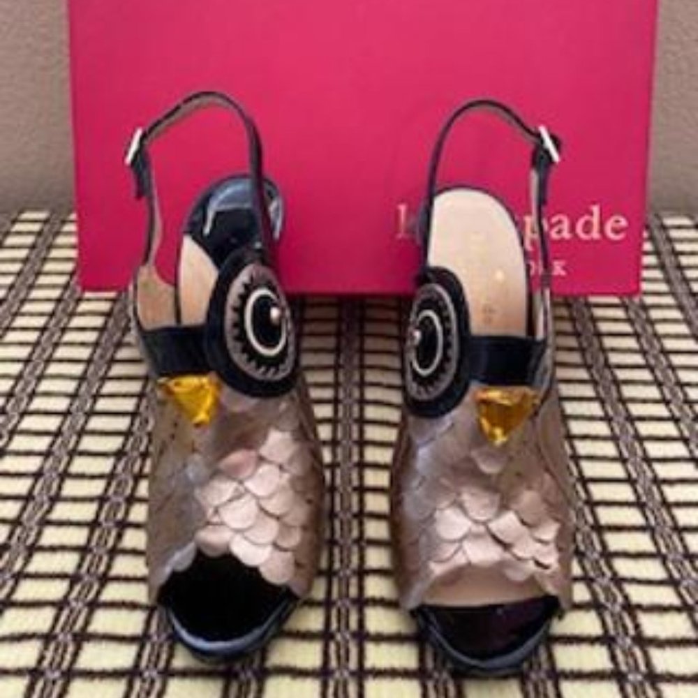 Kate Spade Multi-Color Owl Design Open Toe Heels - image 1